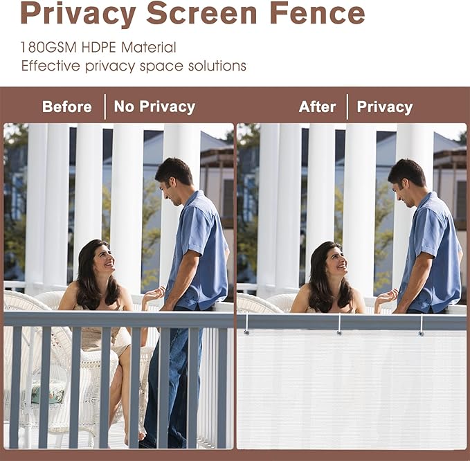 Sunny Guard Customized 3'x13' White Balcony Privacy Screen,90% Shade Apartments Fence Cover,Heavy Duty Mesh Windscreen for Deck,Outdoor,Backyard,Patio