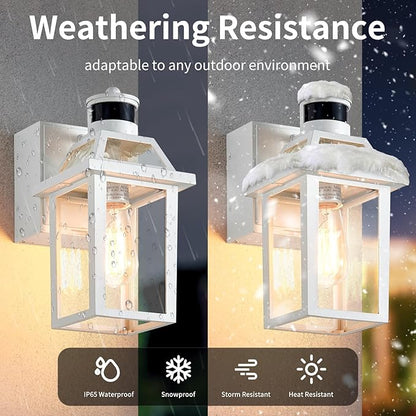 Yisuro Porch Lights with GFCI Outlet, Dusk to Dawn Motion Sensor Outdoor, 3 Lighting Modes Exterior Light Fixture, Outside for House Front Door Patio Garage(White)