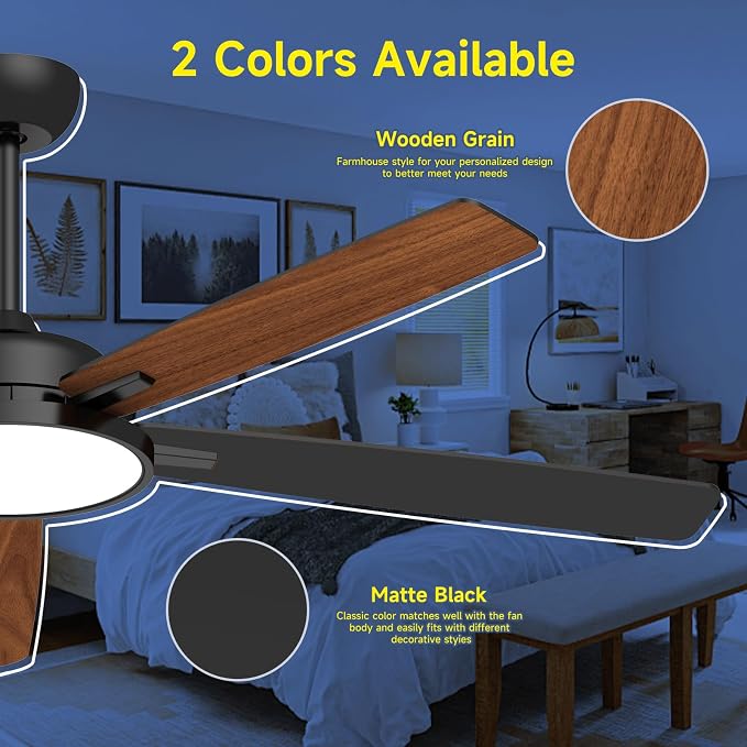 Roomratv 62 Inch Smart Ceiling Fan Compatible with App/Alexa/Google home | Black,Beep-Off Function,Ultra Quiet,Bright and Dimmable Led Light,Energy saving,Reversible，Indoor/Outdoor Use