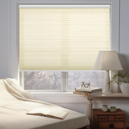 Changshade Custom Size Cellular Window Blinds Cordless, Light Filtering Pleated Honeycomb Shades, 1.5 inch Single Cell Cellular Shades for Bedroom, Bathroom, French Door, Beige, JZCMC-CEL-BG-D