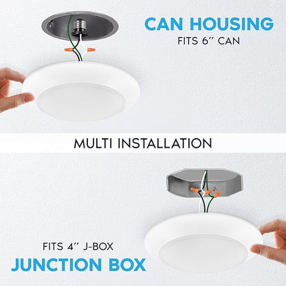LUXRITE 8 Inch LED Disk Lights, 27W, 5CCT 2700K | 3000K | 3500K | 4000K | 5000K, Flush Mount Recessed Retrofit Ceiling Light, 2000LM, Dimmable, J-Box or 6" Can Install, Energy Star, ETL (4 Pack)