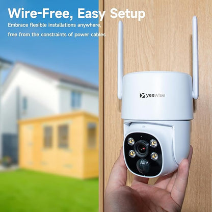 Yeewise 2K NightColor Solar Security Camera, Wireless Pan Tilt Battery Camera, Dual-Band Wi-Fi 6, Color Vision Day and Night, Smart PIR Detection, No Monthly Fee, Bluetooth Setup