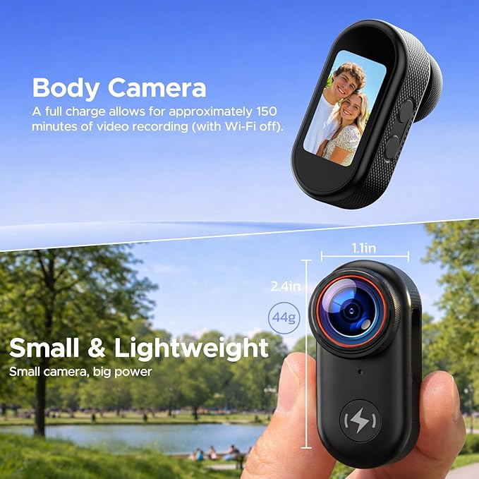 4K Mini Body Camera with 64GB Card, 1.47" Display Wearable POV Camera, Action Camera with Magnetic Mount, One-Button Recording Portable Camcorder, WiFi App Control for Vlogging Travel Security