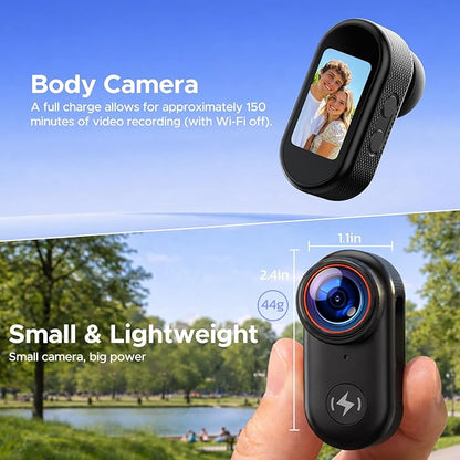 4K Mini Body Camera with 64GB Card, 1.47" Display Wearable POV Camera, Action Camera with Magnetic Mount, One-Button Recording Portable Camcorder, WiFi App Control for Vlogging Travel Security