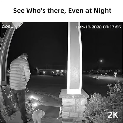 aosu Doorbell Camera Wireless, Battery-Powered Video Doorbell, 2K Resolution,Support Local Storage,166° Ultra Wide Angle,180-Day Battery Life, AI Detection, Work with Alexa & Google