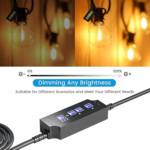 OHLUX Outdoor Dimmer for String Lights, 360W Dusk to Dawn Smart Dimmer Plug with Timer, Weatherproof Light Dimmer Switch with Memory Function, Plug-in Dimmer for Outdoor String Lights Patio Lights