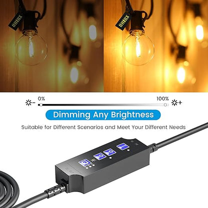 OHLUX Outdoor Dimmer for String Lights, 360W Dusk to Dawn Smart Dimmer Plug with Timer, Weatherproof Light Dimmer Switch with Memory Function, Plug-in Dimmer for Outdoor String Lights Patio Lights