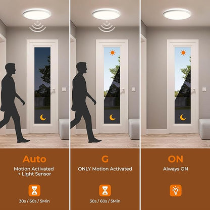 Matane Motion Sensor LED Ceiling Light with Remote, 12 Inch Wired Flush Mount Light 3000K 4000K 5000K, 2400LM Dimmable Motion Sensor Light Indoor for Closet Hallway Laundry Stairs White New Version
