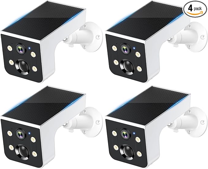 Thybro Solar Camera Outdoor Wireless 4 Pack - 2K HD, AI Motion Detection, Easy Setup, Waterproof, Color Night Vision, Two-Way Audio, Wi-Fi, Outdoor Surveillance for Yard & Driveway