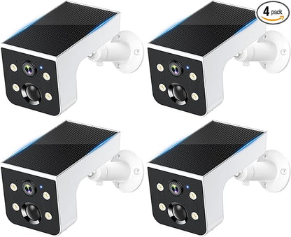 Thybro Solar Camera Outdoor Wireless 4 Pack - 2K HD, AI Motion Detection, Easy Setup, Waterproof, Color Night Vision, Two-Way Audio, Wi-Fi, Outdoor Surveillance for Yard & Driveway