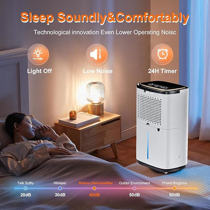 55 Pint/Day Dehumidifier- 5200 Sq. Ft. Large Dehumidifiers with Hose for Large Basement Rooms - Dehu/Dry/Air Mode Smart - Humidity Control with Pump, Child Lock, LED Display, Timer
