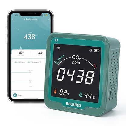 INKBIRD WiFi Air Quality Monitor Indoor Battery Powered | Smart NDIR Sensor and Data Logger | Carbon Dioxide & Temperature & Humidity | for Home, Office, Grow Tent (INK-CO2W)