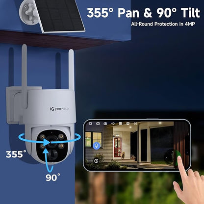 Yeewise 2K NightColor Solar Security Camera, Wireless Pan Tilt Battery Camera, Dual-Band Wi-Fi 6, Color Vision Day and Night, Smart PIR Detection, No Monthly Fee, Bluetooth Setup