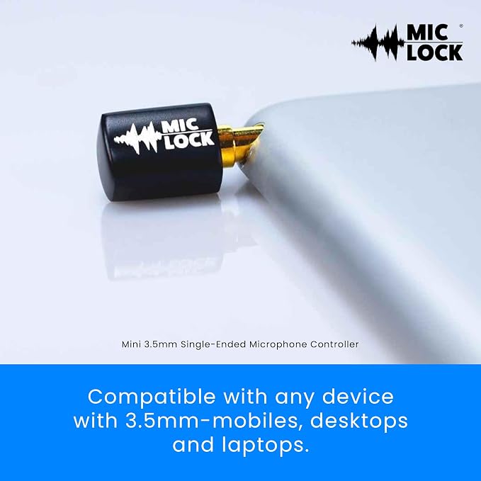 Mic-Lock 3.5mm for Headphone Port - Microphone Audio and Data Security - Privacy Protector for Laptops, Smartphones, Tablets, and Computers (Gray, Single Pack)