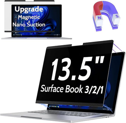 Peslv Magnetic Privacy Screen for Surface Book 3/2/1 13.5 Inch, Removable Anti Blue Light Glare Filter, Black Security Private Apy Block Protector