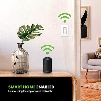 TOPGREENER Smart Light Switch, UL Listed, Neutral Wire Required, Single Pole or 3-Way, No Hub Required, Works with Amazon Alexa and Google Assistant, TGWF15S, 2 Pack