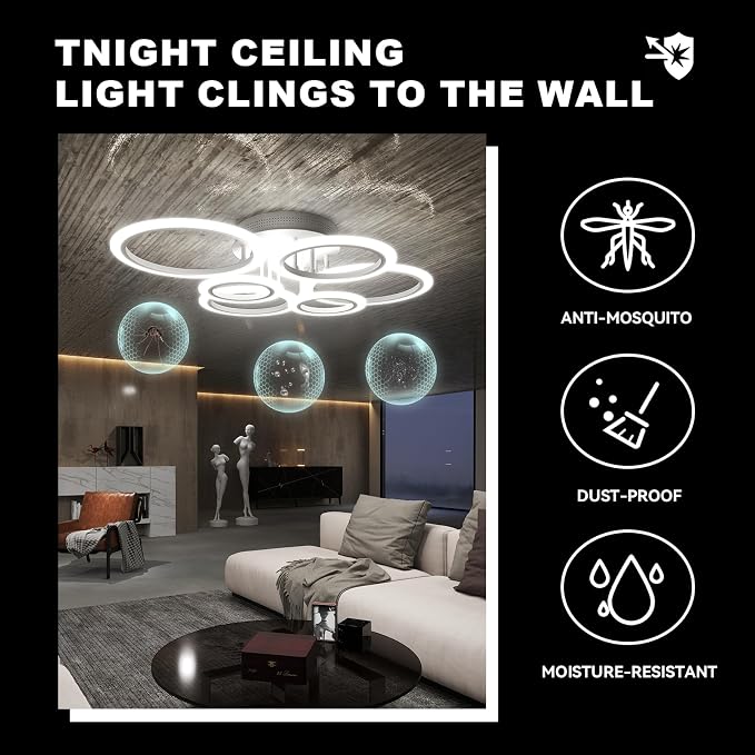 72W 6 Ring LED Ceiling Light Dimmable for Living Bedroom Kitchen | Smart App & Remote Control, 2800K-7000K Adjustable, Modern Flush Mount Ceiling Lamp for Multi-scene Indoor