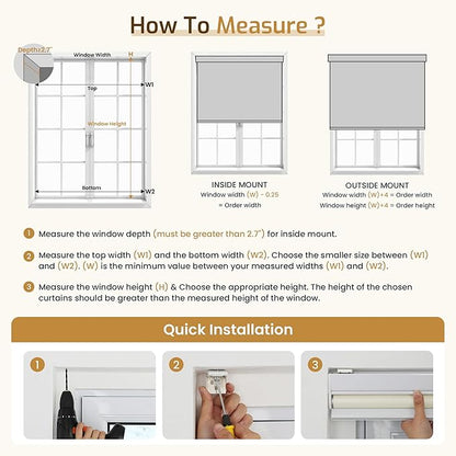 Grandekor Motorized Blinds with Remote Control, Blackout Roller Shade Electric Shades Cordless Smart Blinds for Bedroom Living Room Office,Cream,W46xH72