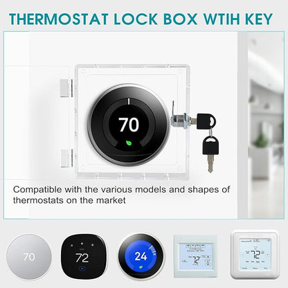 SUTINE Thermostat Lock Box with Key, Universal Thermostat Cover with Lock, Small Thermostat Lock Box Guard, Clear AC Lock Box Compatible with Nest Thermostat On Wall 4.8" H x 4.53" W or Smaller