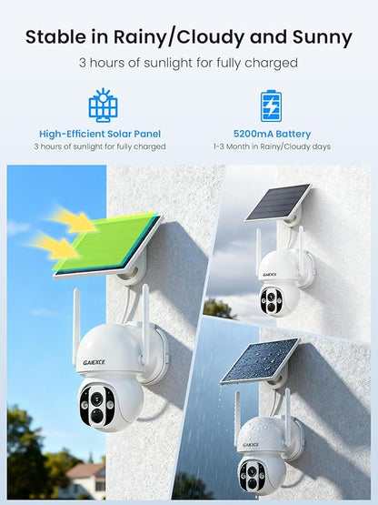 Solar Camera Outdoor Wireless, 6 Cam Kit, No Subscription, Wireless Home Security Camera System, Expandable to 10CH, 360° View PT Cameras, 2K Color Night Vision, IP66, 2.4G & 5GHz WiFi