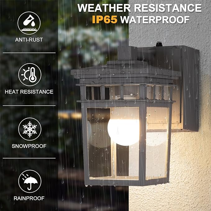 Outdoor Porch Light with GFCI Outlet Built in, Dusk to Dawn Outdoor Lighting with Clear Glass Shade, Waterproof Outdoor Wall Sconce Exterior Lights for House Garage Front Door, Bulb Included(Gray)