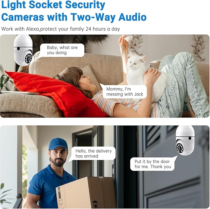 Chpuss Light Bulb Security Camera, 5G& 2.4GHz WiFi Security Cameras Wireless Outdoor for Home Security, 2-Way Audio Color Night Vision, 2-in-1 Lightbulb Socket Camera Motion Detection Siren Alarm