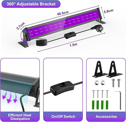 T-SUN 40W LED Black Light Bar, Blacklight Bars with Plug and Switch Light Up 22x22ft Area Strip Lights for Glow Party Body Paint Fluorescent Poster Halloween Bedroom Classroom Stage Lighting 2 Pack