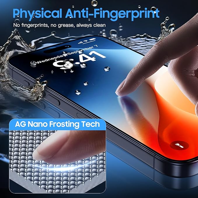 Uyiton for iPhone 15 Pro Max Matte Screen Protector, Anti-Fingerprint [Easy to Install] Anti-Reflection Shatterproof Full Coverage [Case Friendly] Anti-Glare 9H Tempered Glass Screen Cover, 2 Packs