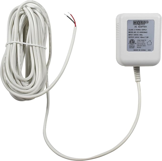 HQRP C Wire Adapter 24V AC Transformer - 25 ft Cable - ETL Listed - Compatible with Ecobee Nest Honeywell Emerson Smart Thermostats and Ring Wyze Blink Video Doorbells