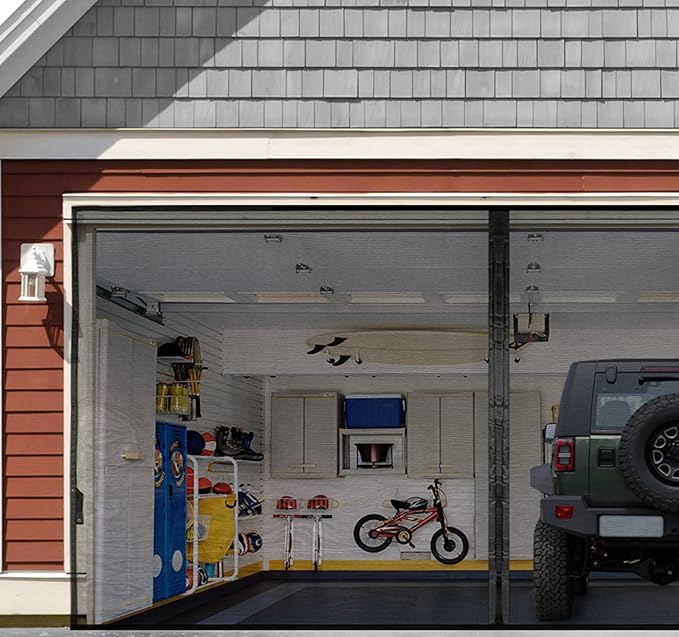 Garage Door Screen for 1 Car 9x8FT, Magnetic Screen Garage with Retractable Fiberglass Mesh and Heavy Duty Weighted Bottom, Easy Assembly & Pass, Hands Free Screen Door w/ 40 Magnets for Garage/Patio