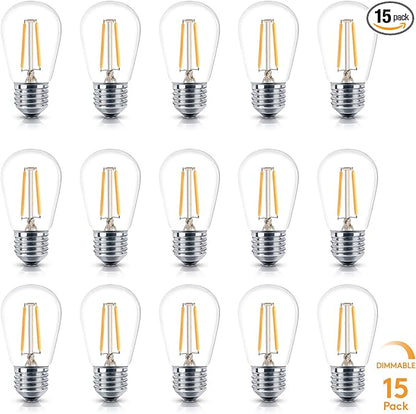 Brightech Ambience PRO Replacement LED Light Bulbs, 2 Watt Vintage LED Edison Bulbs, 2700K Soft White Dimmable Outdoor String Lights Bulbs, E26 Base - 15 Pack