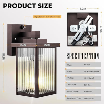 Outdoor Wall Lights for House Exterior, Dusk to Dawn Porch Lights Outdoor, Waterproof Matte Black Front Door Light Fixture & Garage Lighting with Wall Mount Sconce(Oil-Rubbed Bronze)