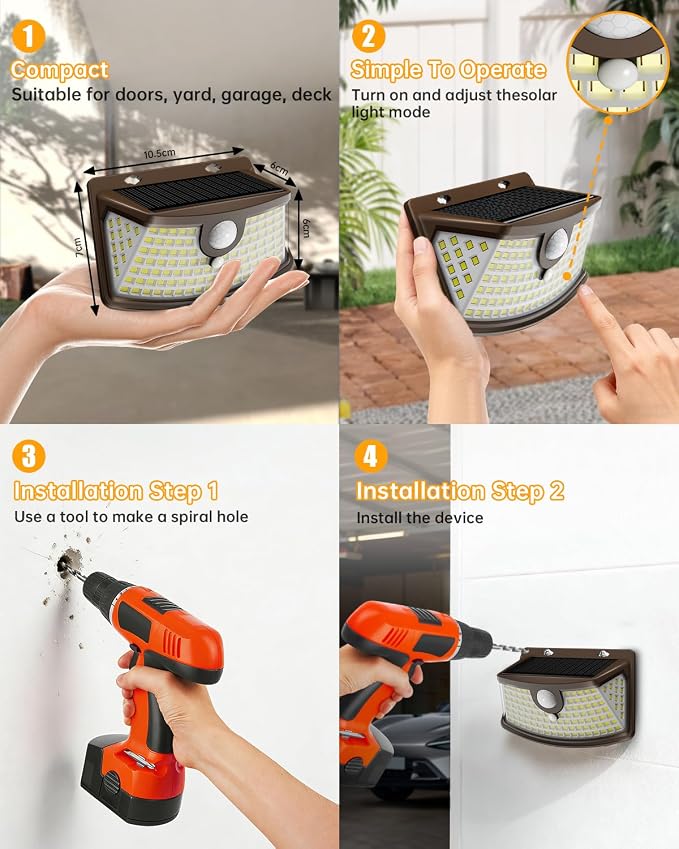 Aootek Solar Motion Sensor Lights Outdoor 120 LEDs, Brown, 6 Pack | Lights Reflector, 270° Wide Angle, IP65 Waterproof, Step Lights For Front Door, Yard, Garage, Deck