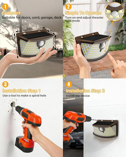 Aootek Solar Motion Sensor Lights Outdoor 120 LEDs, Brown, 6 Pack | Lights Reflector, 270° Wide Angle, IP65 Waterproof, Step Lights For Front Door, Yard, Garage, Deck