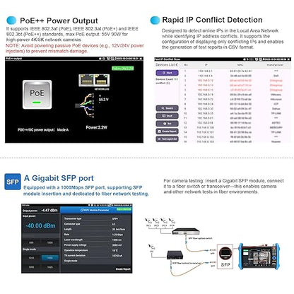 Upgraded 8K IP Camera Tester, WANLUTECH CCTV Tester 7inch Touchscreen 8MP TVI CVI AHD CVBS Camera Test 90W PoE Power Cable Tracer RJ45 Cable TDR Test SFP Network Tools WiFi HDMI VGA (IPC-9800CADH Pro)