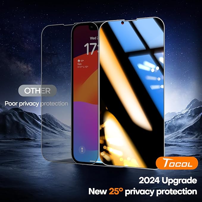 TOCOL for iPhone 13 mini Privacy Screen Protector 9H Hardness Military Grade Shatterproof HD Tempered Glass Full Coverage Easy Installation Case Friendly 2 Pack