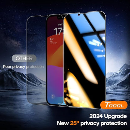 TOCOL for iPhone 13 mini Privacy Screen Protector 9H Hardness Military Grade Shatterproof HD Tempered Glass Full Coverage Easy Installation Case Friendly 2 Pack