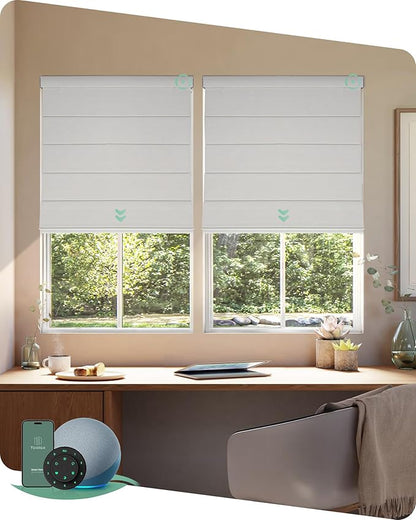 Yoolax Motorized Roman Shades with Remote, Smart Roman Shades for Indoor Windows, Blackout Automatic Blinds Work with Alexa, Google, Apple Homekit for Living Room Bedroom, Customized (Texture White)