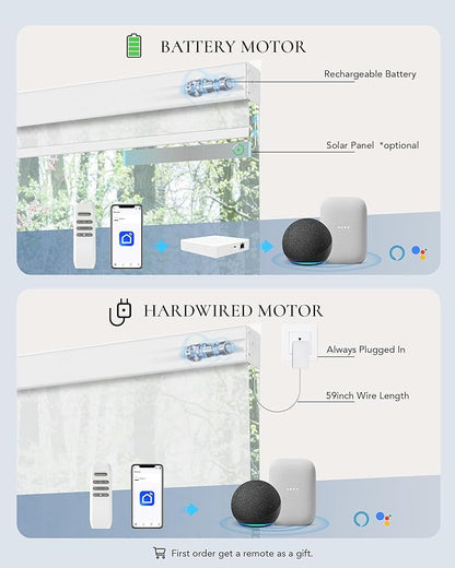 Motorized Light Filtering Shades Compatible with Alexa Google Smart Blinds Automatic Window Shade Remote Control 30% Blackout Foggy White