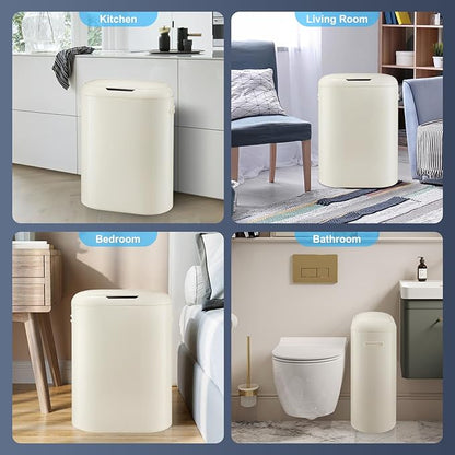 OUTLANE Touchless Motion Detector Kitchen Trash Can - 13 Gallon/50L Slim Garbage Bin - Soft-Close Lid - Smart Design - for Kitchen, Bathroom, Office - Beige, One Size
