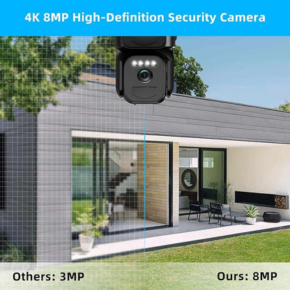 4K Solar Security Cameras Wireless Outdoor Battery Powered, 2.4GHz Dual Lens Bullet & 360° PTZ Outdoor Security Camera with Solar Panel, Digital Zoom, Night Vision,PIR Sensor (1Pack)