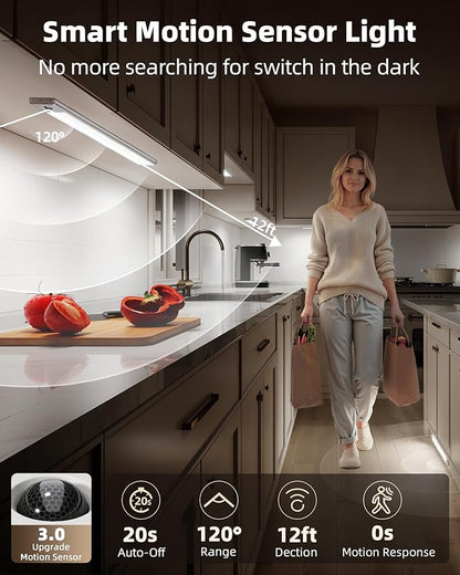 EZVALO 5-Pack Under Cabinet Lighting, 4000mAh Rechargeable Motion Sensor Light, 16.5inch Magnetic Closet Lights with Dimmable & 3 Color Temps, Wireless Motion Activated Lights with Remote for Kitchen