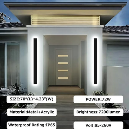 Upgraded 70inch 2pcs Modern Wall Light, 4.33 Inch Wide Dimmable Linear Wall Sconce, Waterproof IP65, Black LED Long Outdoor Lights for Garage, Front Door, Exterior Wall Lights