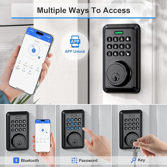 Smart Wi-Fi Deadbolt Door Lock, Keyless Entry Lock with Auto Lock, App Remote Control, No Bridge Required, Easy Installation, Matte Black