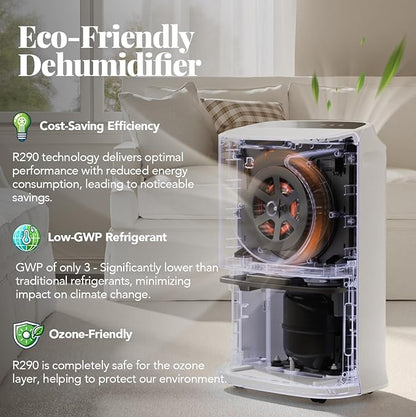 Energy Star 2024 Dehumidifier for Basement & Home, Up to 5500 Sq. Ft, 90 Pint Smart Wi-Fi Control, 1.45 Gal Tank with Drain Hose, 3 Modes, Auto Defrost, Timer & Child Lock