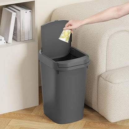 KSSKSS 3 Pack Bathroom Small Trash Can with Lid, 2.6 Gallon Slim Garbage Bin with Pop-Up Lid, 10L Plastic Wastebasket for Bedroom, Office, Kitchen, Toilet (Gray)