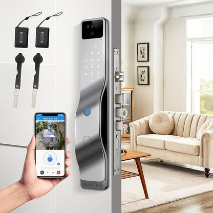 Sophies Smart Door Lock with Camera, Wi-Fi Smart Locks Fully Automatic 3D Face Recognition Smart Biometrics Fingerprint Door Lock Tuya Remote Control NFC Password with Doorbell