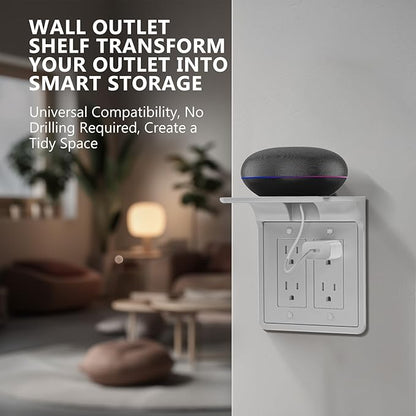 WALI Double Outlet Shelf Wall Holder – Bathroom Shelf Duplex for Electric Toothbrush, HomePod Mini, Echo Dot & Phone Charging – White-2 Packs (DLS002)