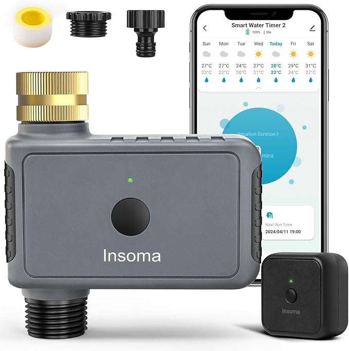 WiFi Water Timer Brass Inlet, 1-Zone Smart Hose Faucet Timer App & Voice Control via 2.4GHz WiFi, Sprinkler Timers w/Auto/Manual/Rain Delay Modes for Garden/Lawn, Works with Alexa & Google Assistant