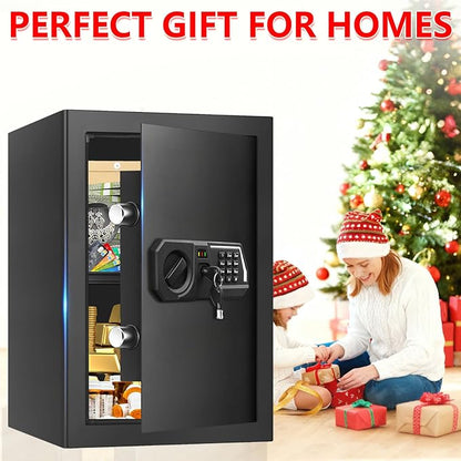 3.4 Cub Large Safes for Home Use, Digital Home Safe Box Fireproof Waterproof with Programmable Keypad, Spare Keys and Removable Shelf, Anti-Theft Fire Proof Safe for Document Money Valuables
